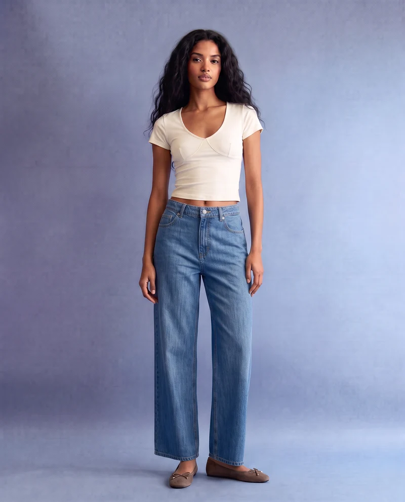 Jeans wide leg high waist 5 tasche - Denim