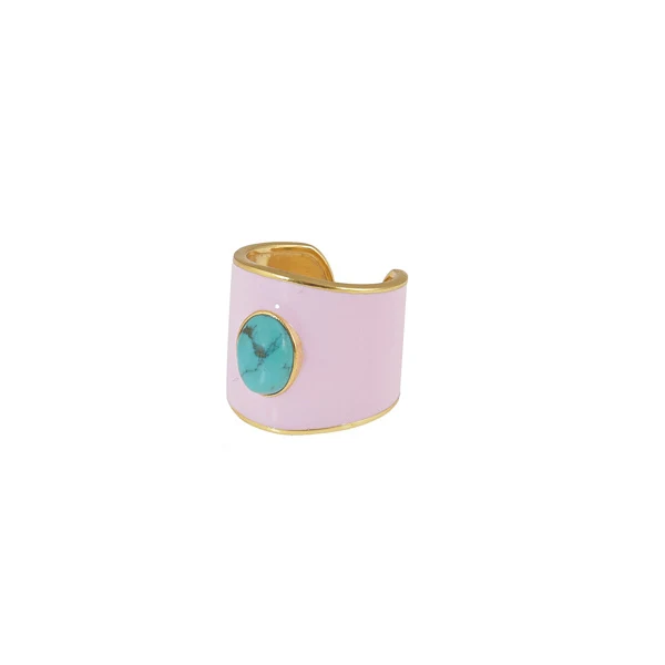 Lila Emaille Ring Turqoise Steen