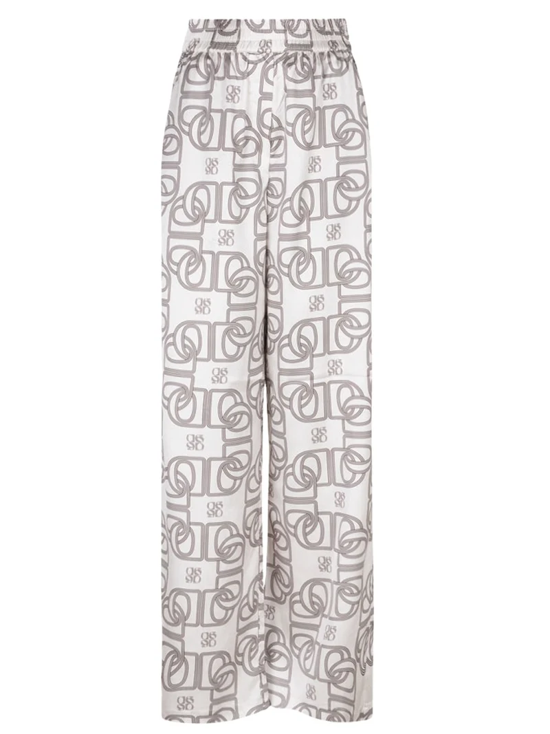 Teo logo printed wide leg pants - Butter Cream