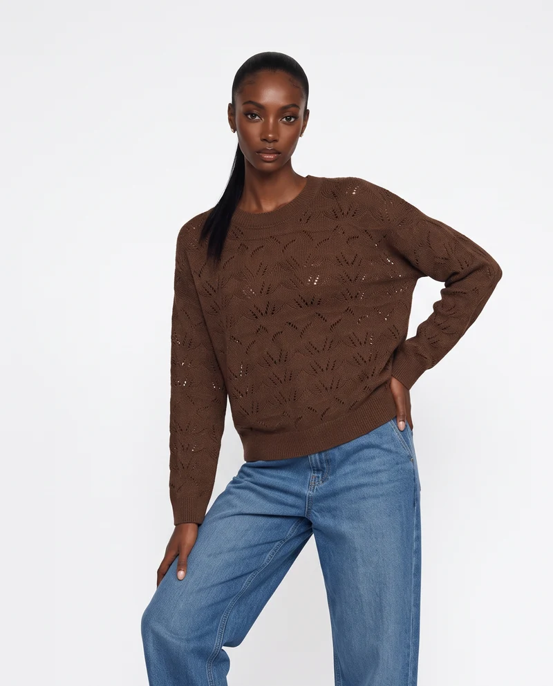 Pullover girocollo in ciniglia opaca - Tortora melange