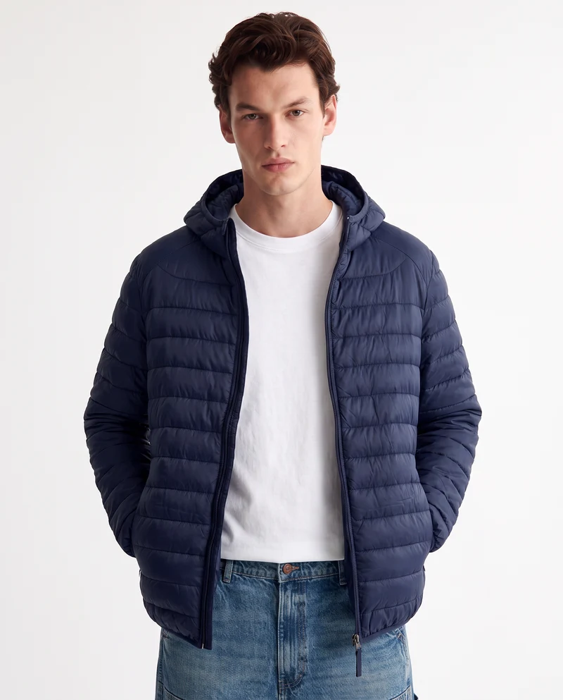 Giubbotto piumino con cappuccio e zip - Blu