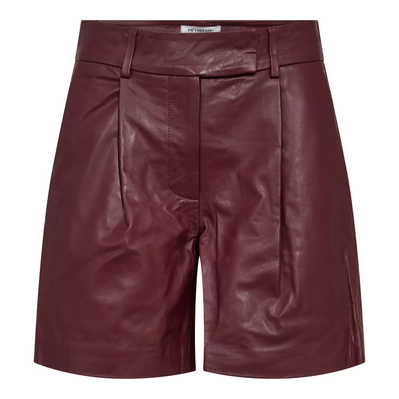 PhoebeCC Leather Pleat Shorts - Burgundy