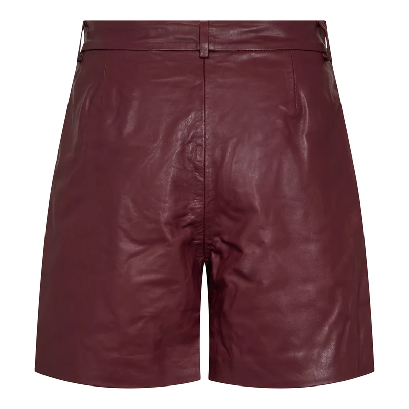 PhoebeCC Leather Pleat Shorts - Burgundy