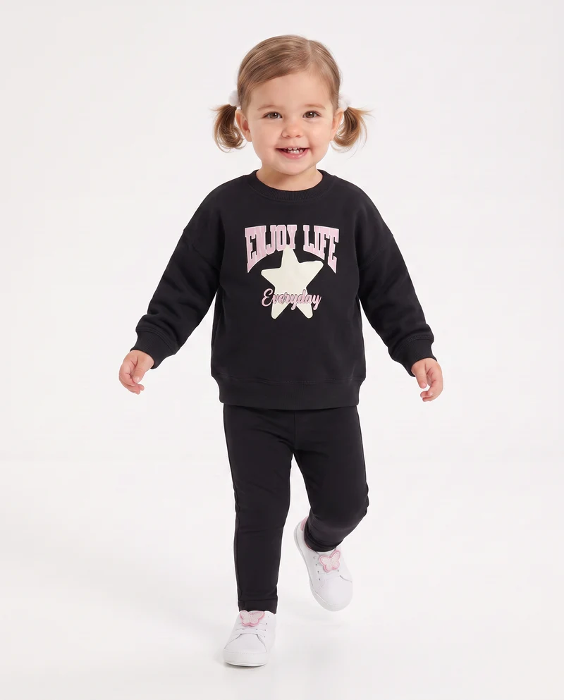 Felpa girocollo casual con stampe uniche - Nero