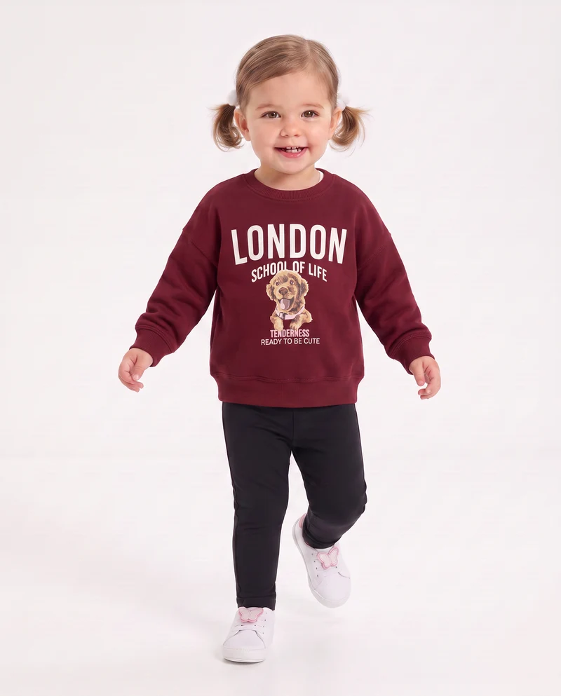 Felpa girocollo casual con stampe uniche - Bordeaux
