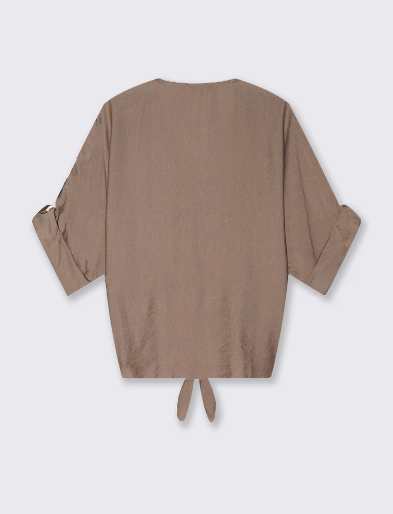 Camicia con fiocco sull'orlo - Grigio fango