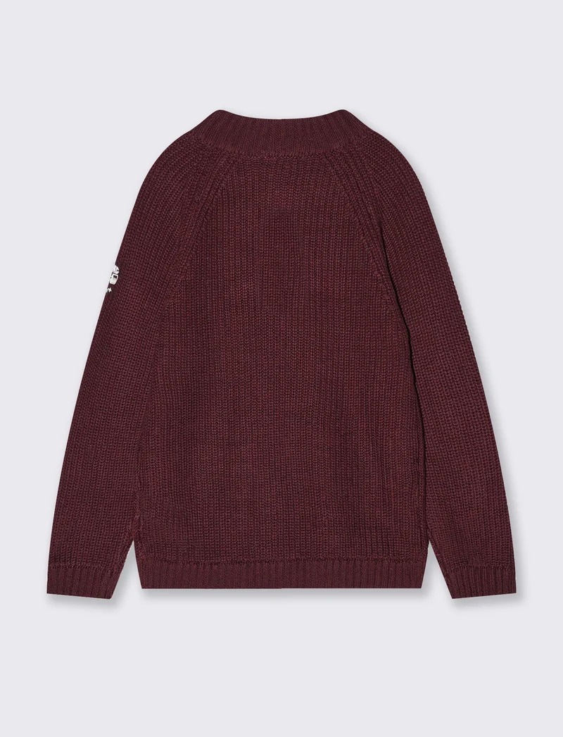 Maglia Collo Alto Misto Cotone con Zip - Bordeaux