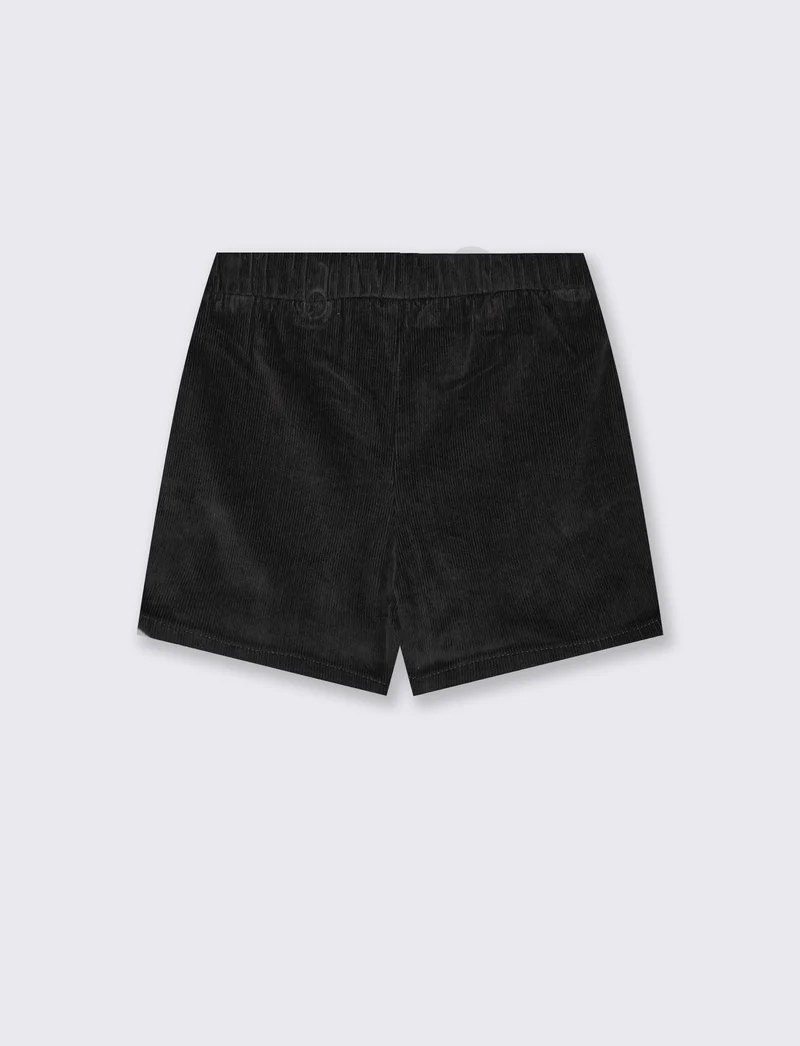 Short in velluto elastico con tasche e pieghe - Nero