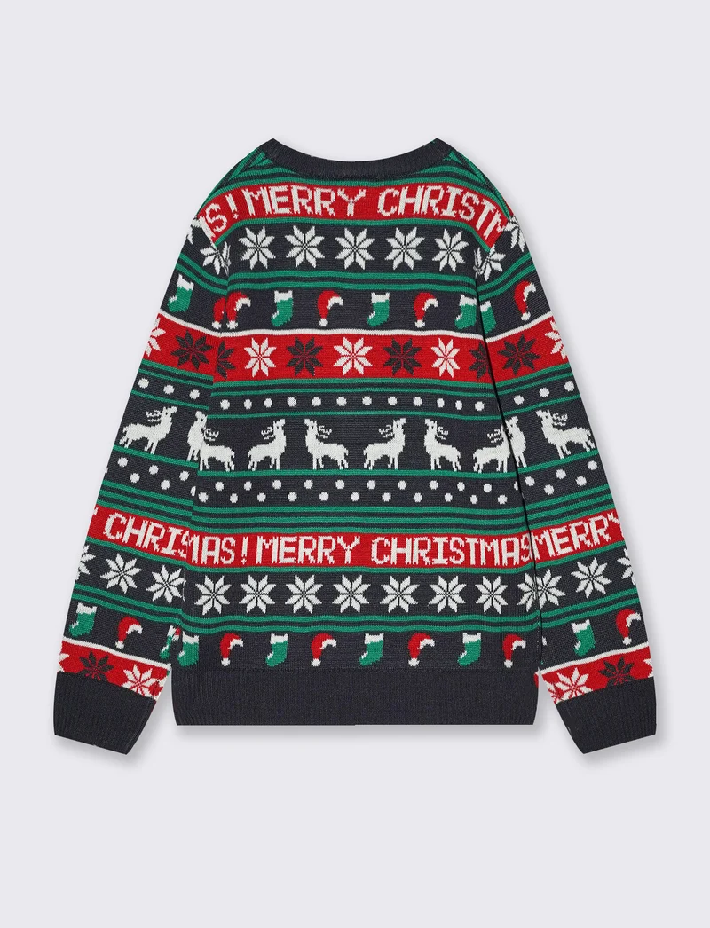 Maglia jacquard Natale modello girocollo - Blu
