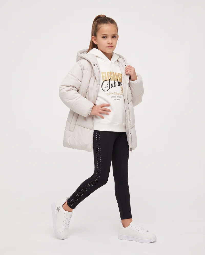 Giaccone imbottito da bambina con cappuccio - Beige