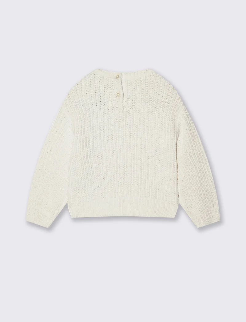 Maglia girocollo morbida con applicazioni - Bianco latte