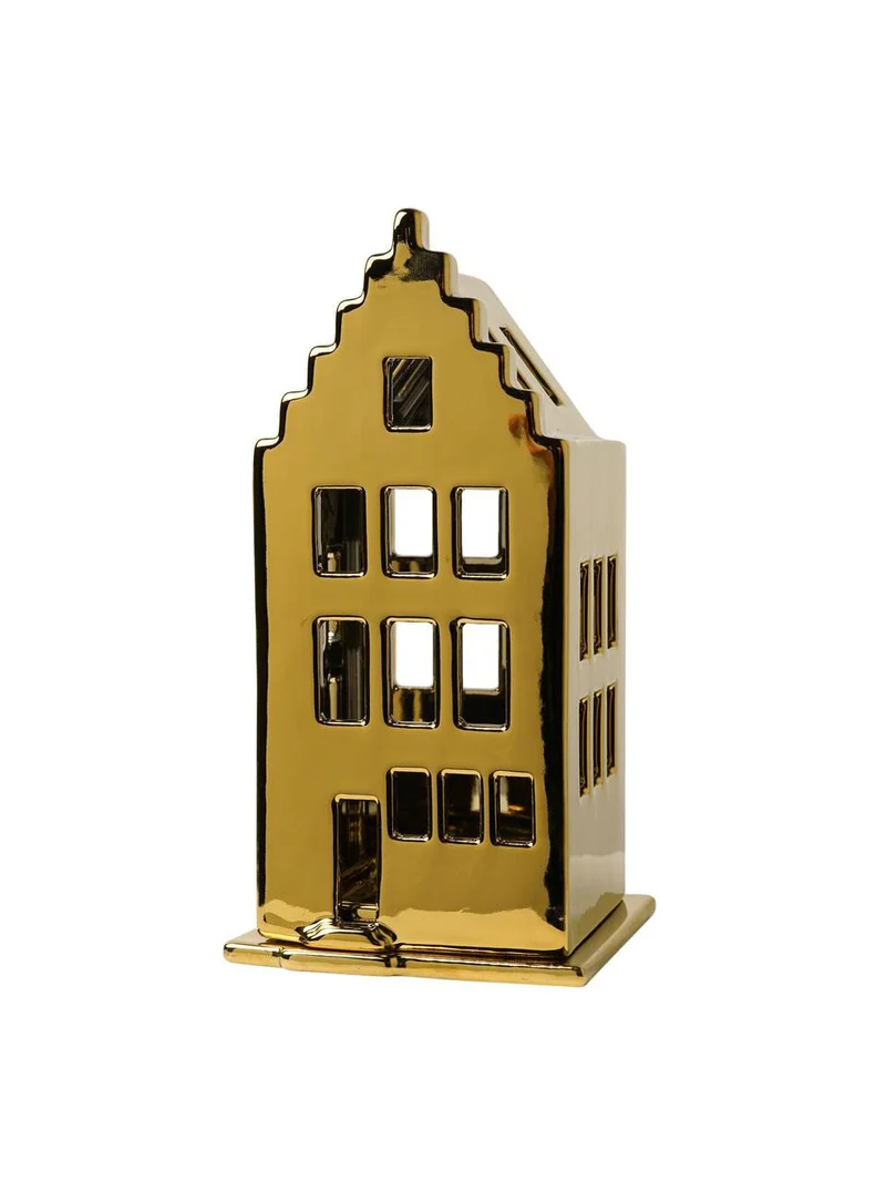 Waxinelichthouder huis - trapgevel goud
