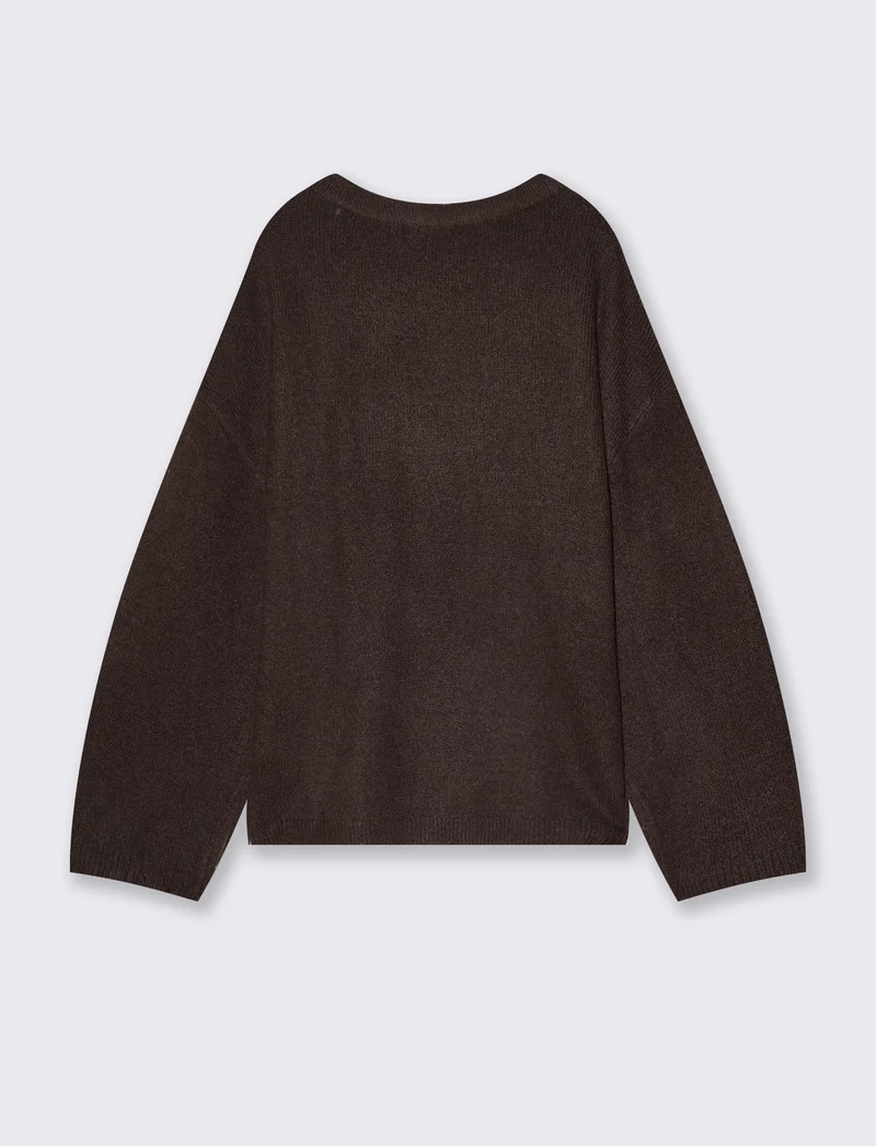 Pullover con scollo e dettaglio gioiello - Moro