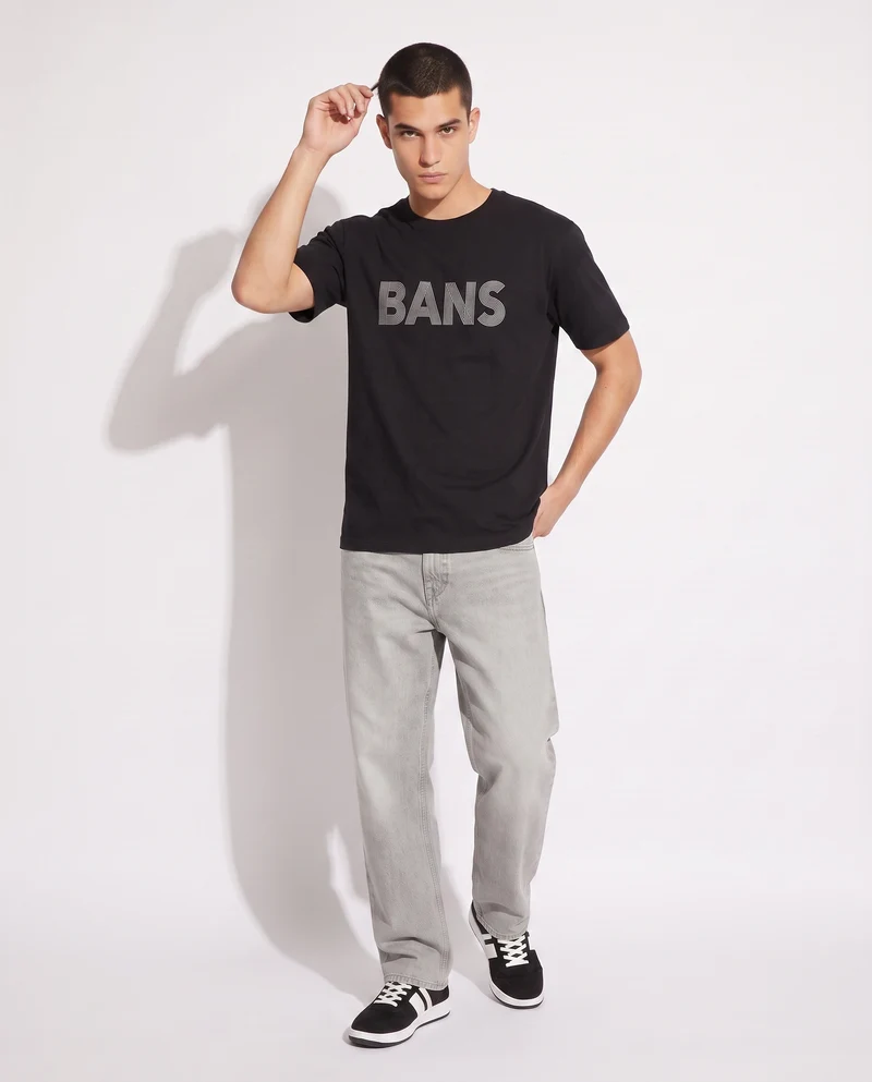T-shirt cotone elasticizzato con stampa 3D - Nero