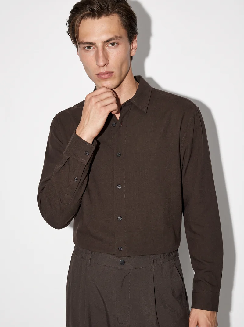 Camicia Relaxed Fit in Tessuto Premium - Moro
