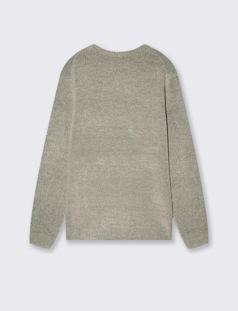 Maglia Girocollo in Bouclè con Maniche Lunghe - Grigio melange