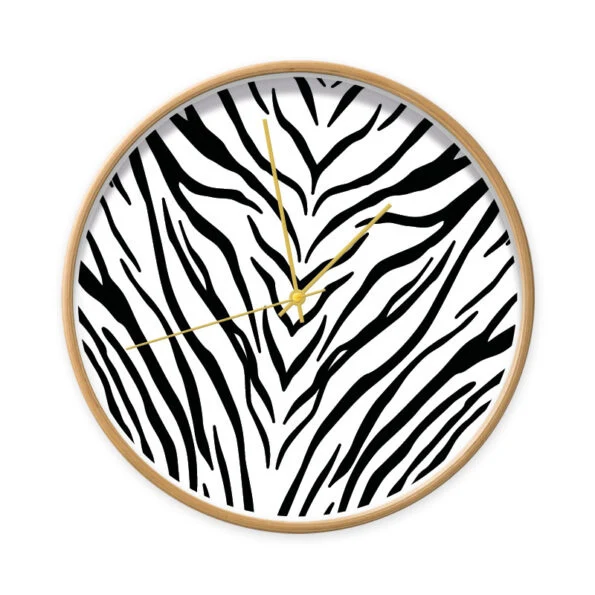 Klok zebra hout/goud 30cm