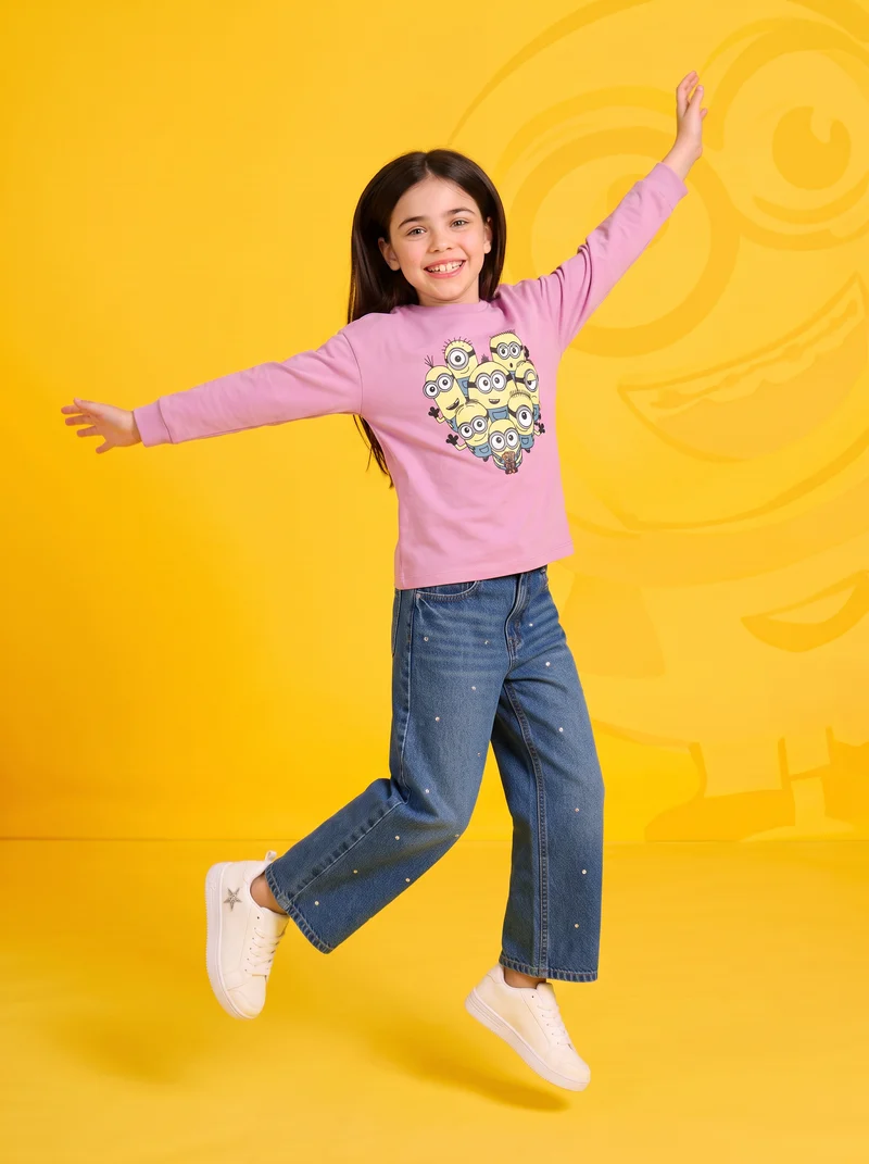T-shirt manica lunga girocollo Minions - Rosa
