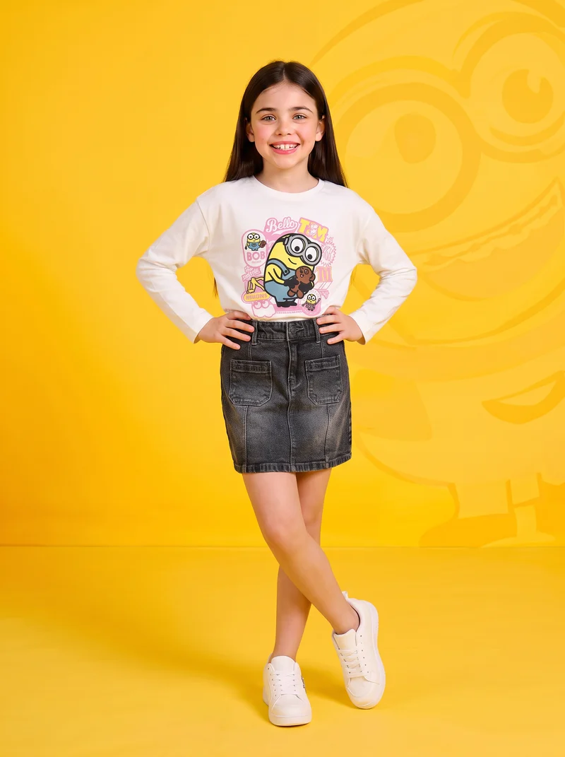 T-shirt manica lunga girocollo Minions - Bianco