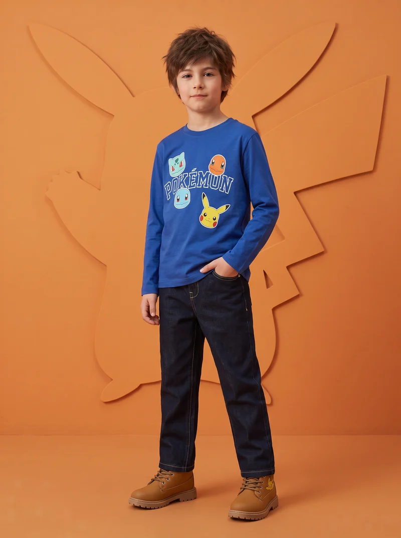 T-shirt maniche lunghe Pokémon in cotone - Blu cobalto
