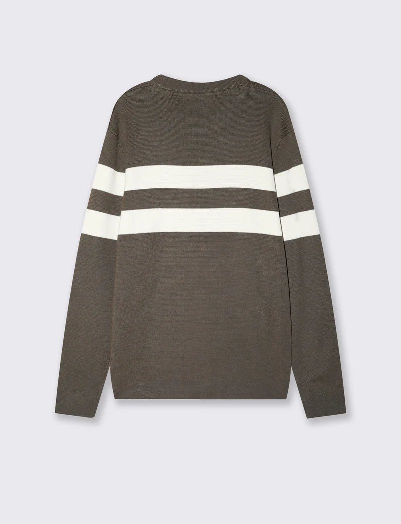 Maglia girocollo con fascia a contrasto - Grigio fango