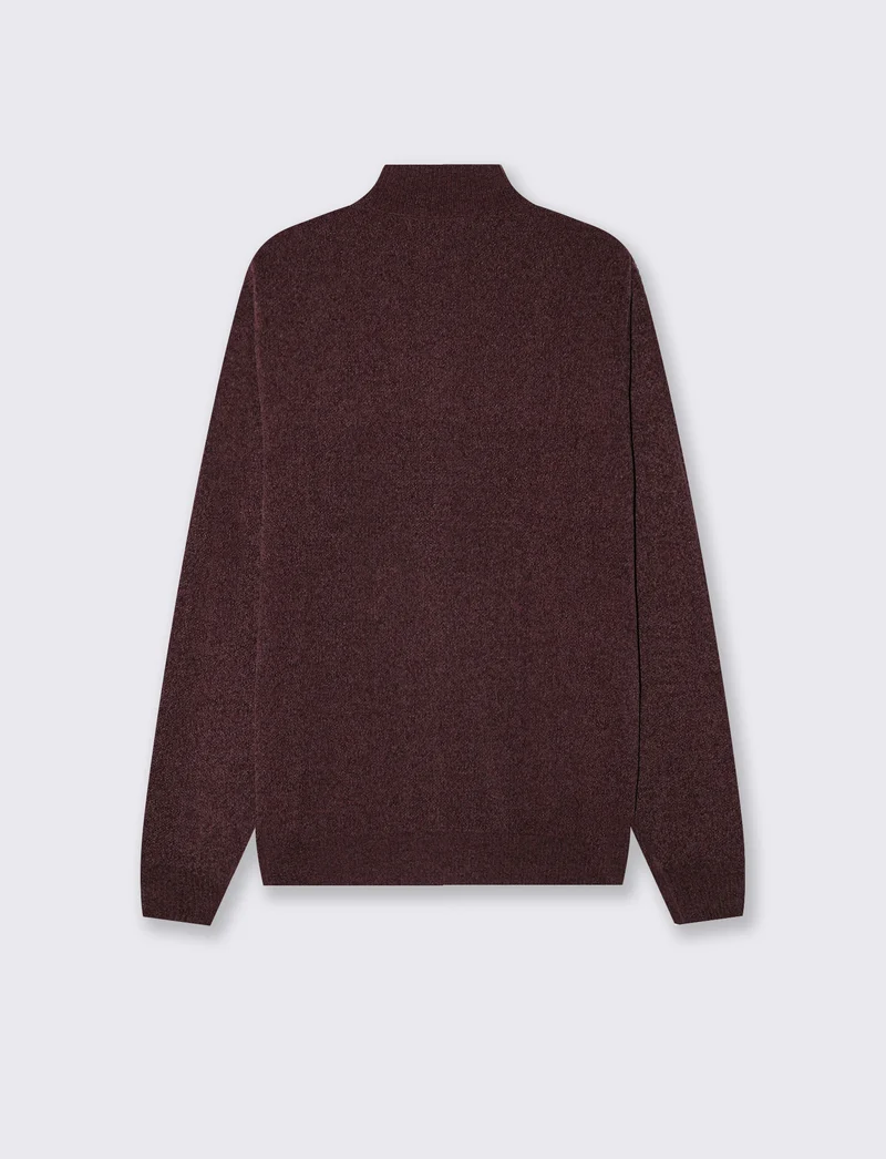 Maglia Cardigan Basic in Ciniglia Regular Fit - Bordeaux