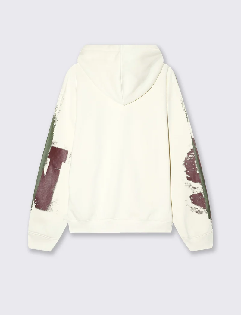 Felpa boxy con cappuccio e stampe - Bianco sporco