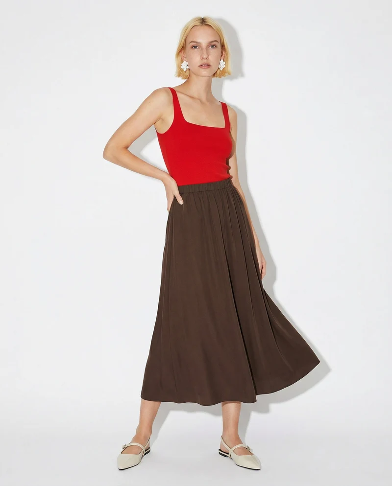 Gonna lunga con spacco elegante e versatile - Moro