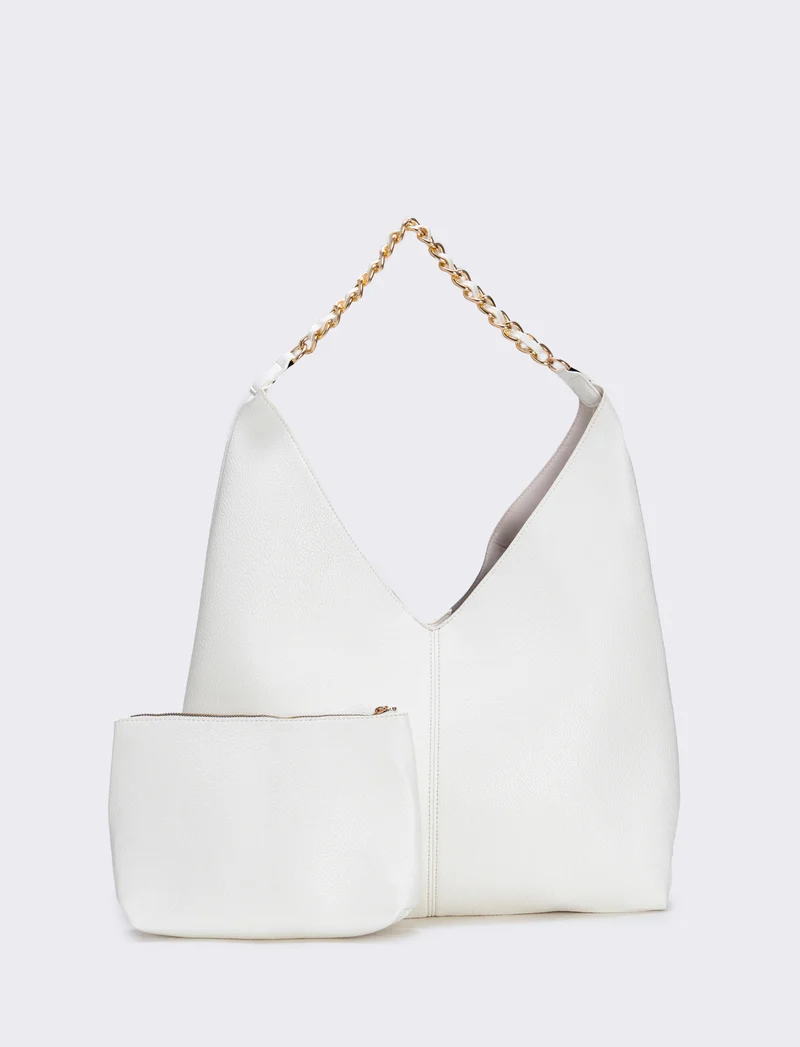 Borsa a sacca con catena elegante - Bianco