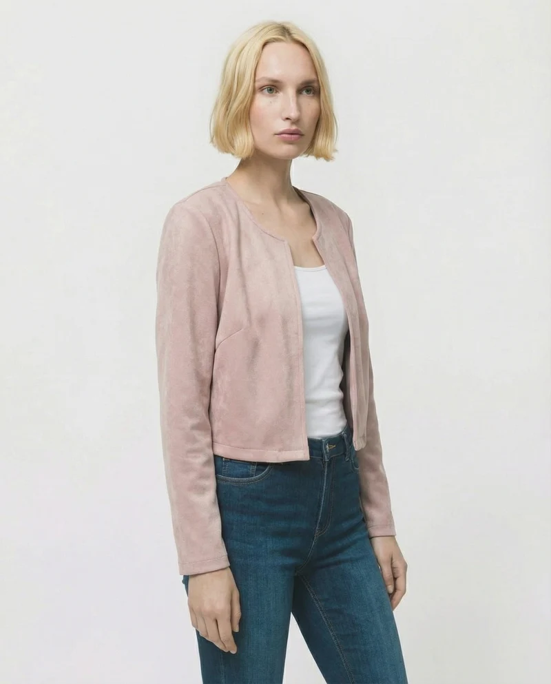 Giacca corta in suede - Cipria