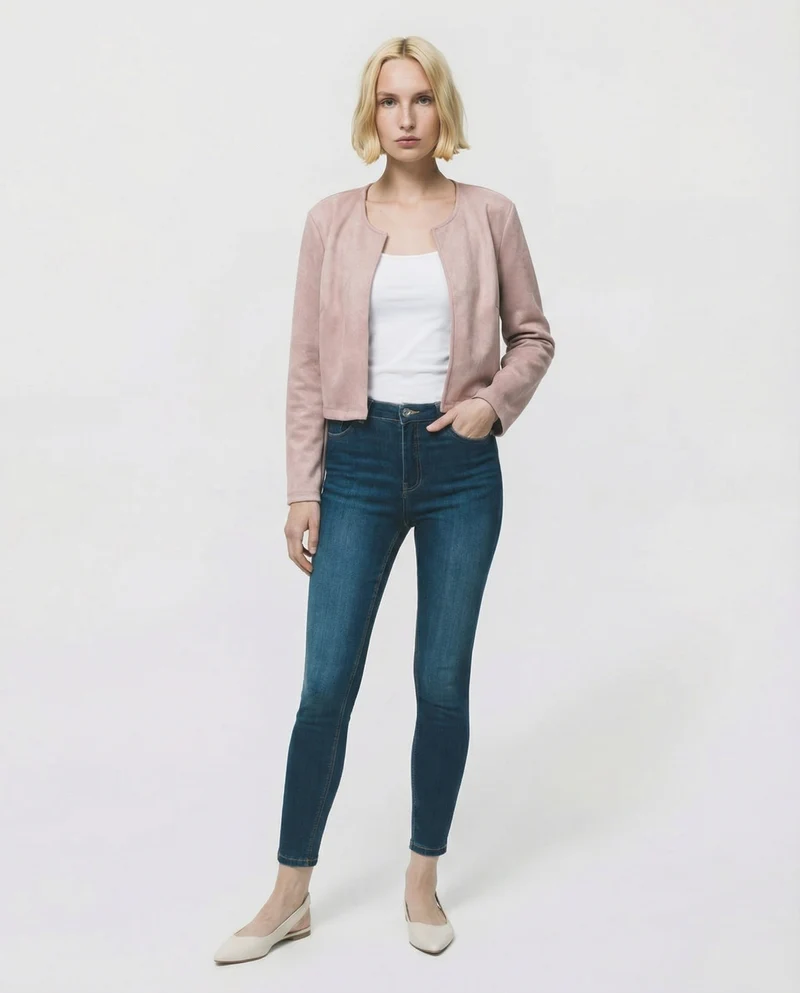 Giacca corta in suede - Cipria
