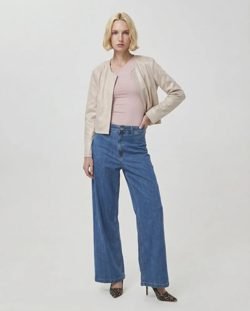 Giacca corta in suede - Vaniglia