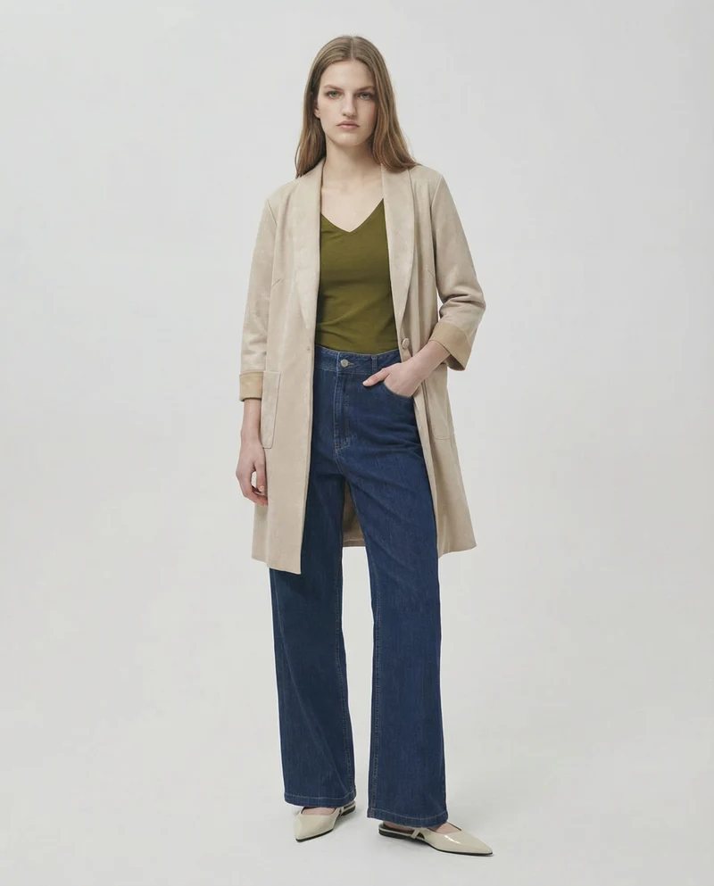 Cappotto monopetto in suede - Vaniglia