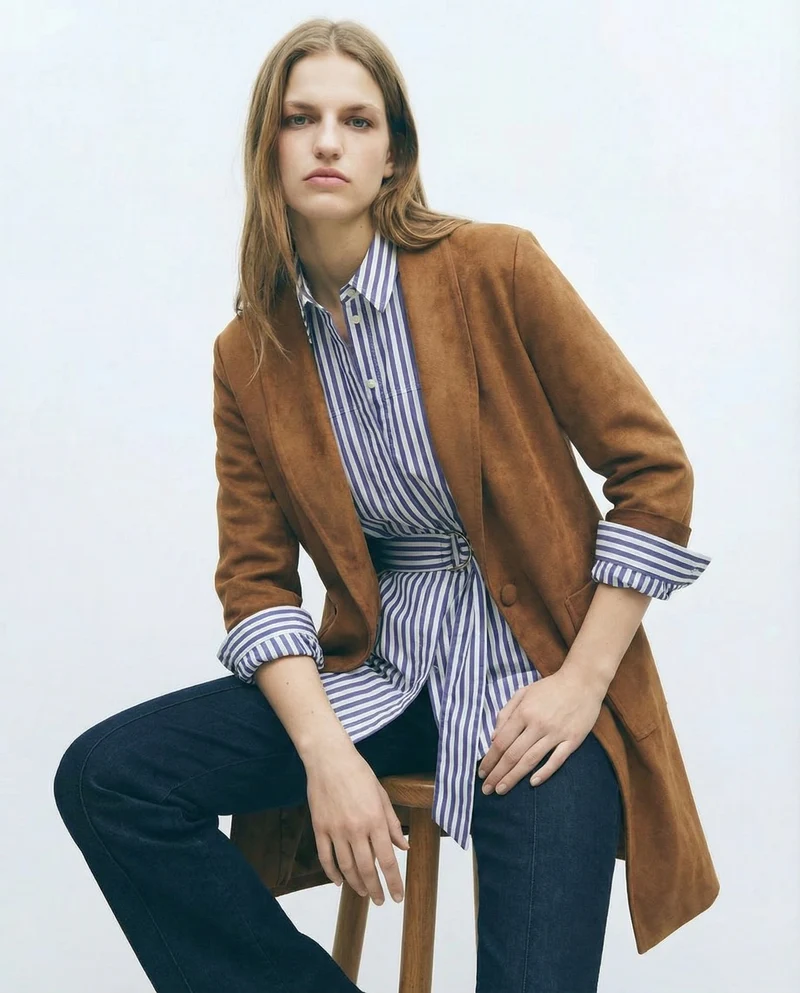 Cappotto monopetto in suede - Cammello