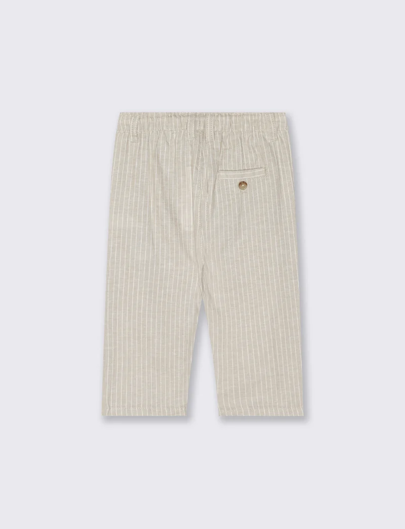 Pantaloni ampi in misto lino a righe - Beige