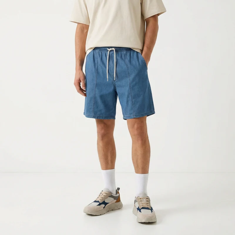Bermuda Jogger in Denim Leggero 100% Cotone - Denim