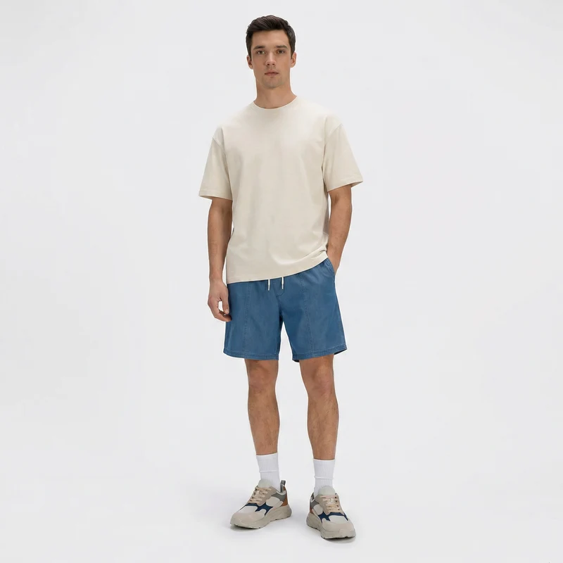 Bermuda Jogger in Denim Leggero 100% Cotone - Denim