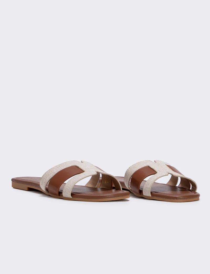Mule poliuretano e tela beige test. - Testa di moro