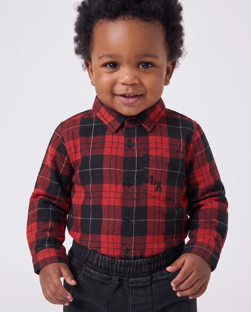 Camicia in flanella a quadri con ricamo - Rosso
