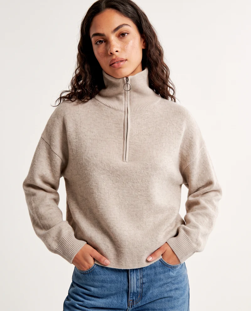 Maglia over manica lunga con zip - Beige grano