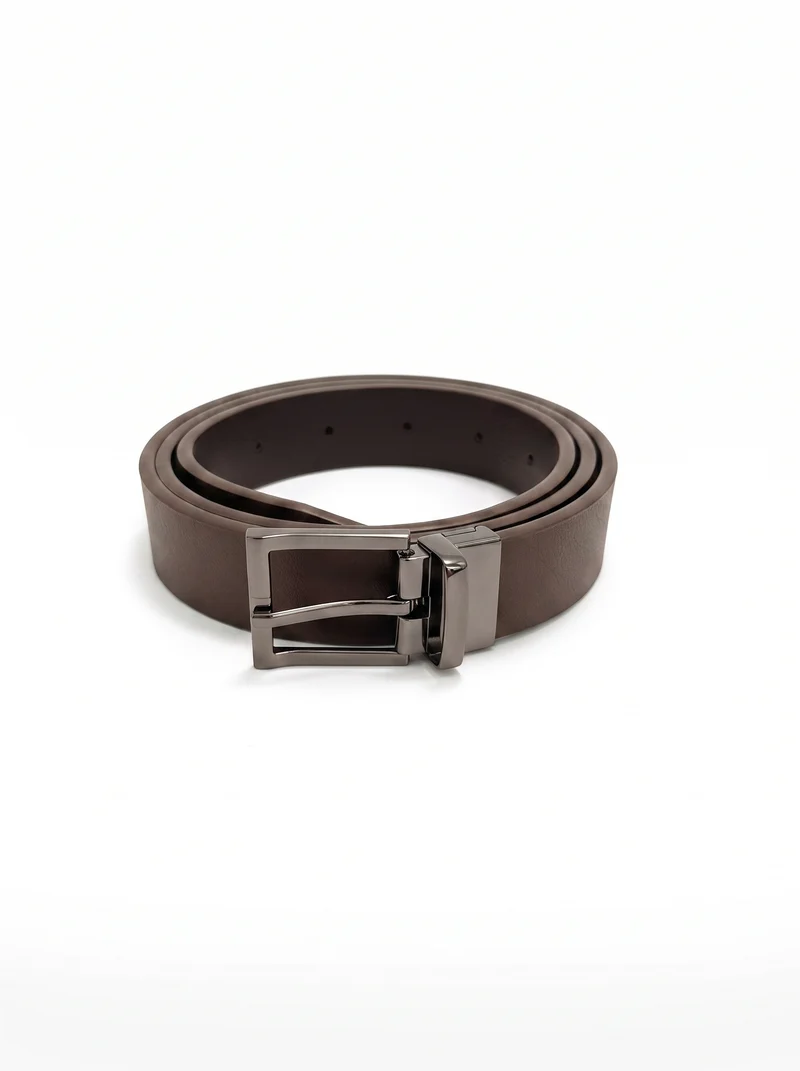 Cintura double face con fibbia satinata - Moro