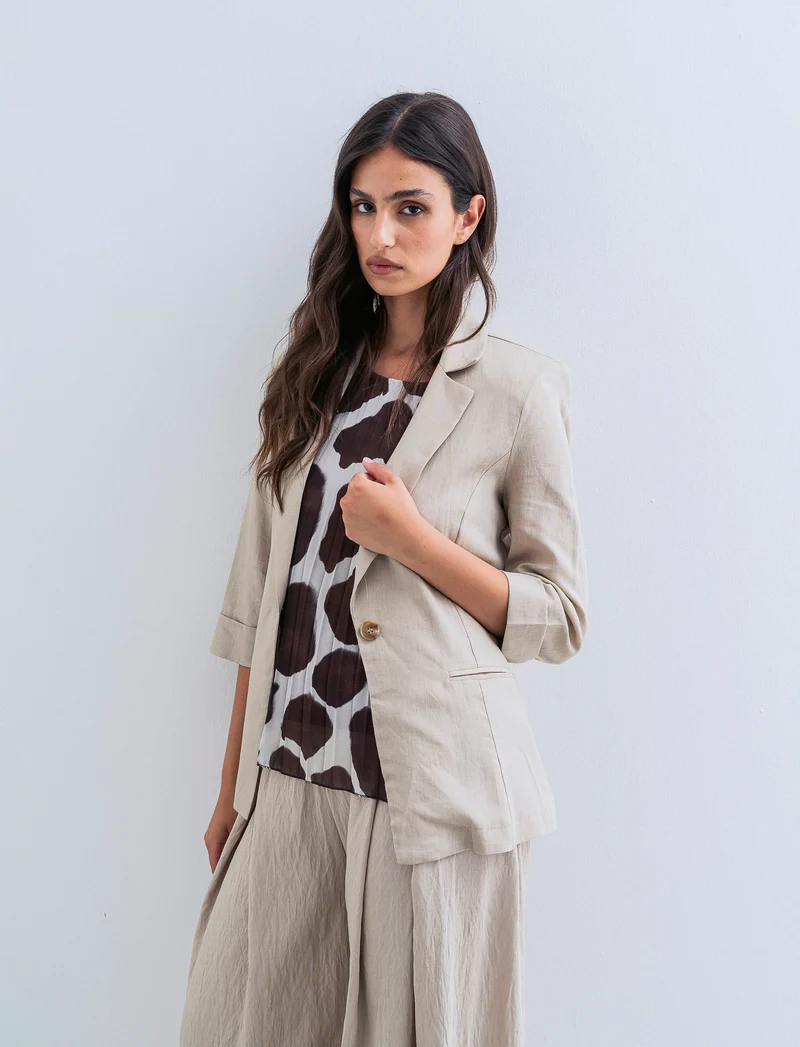 GIACCA CORTA IN LINO - Beige corda