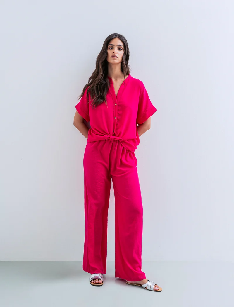 Pantalone palazzo elastico per donna - Fuxia