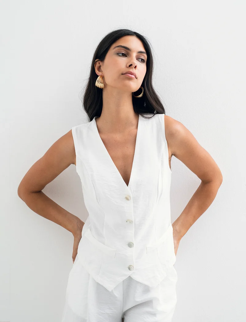 Gilet con bottoni in viscosa - Bianco