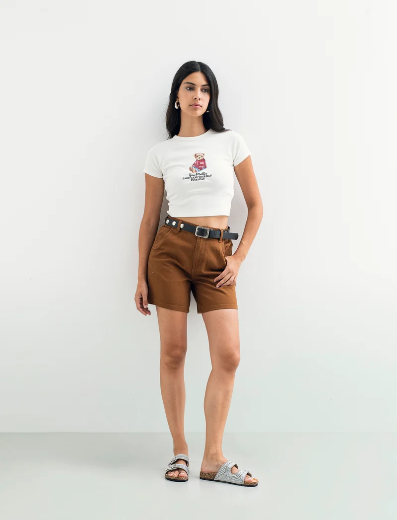 SHORT CON CINTURA - Cognac