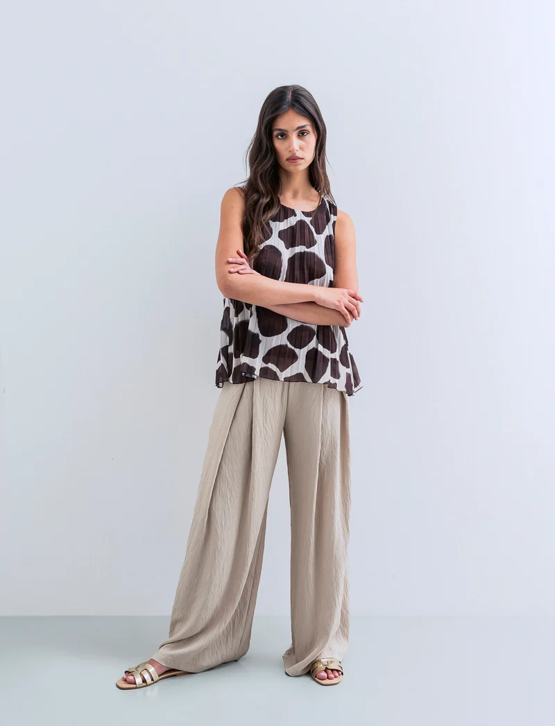 Pantalone palazzo con pences - Beige
