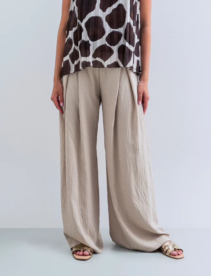 Pantalone palazzo con pences - Beige