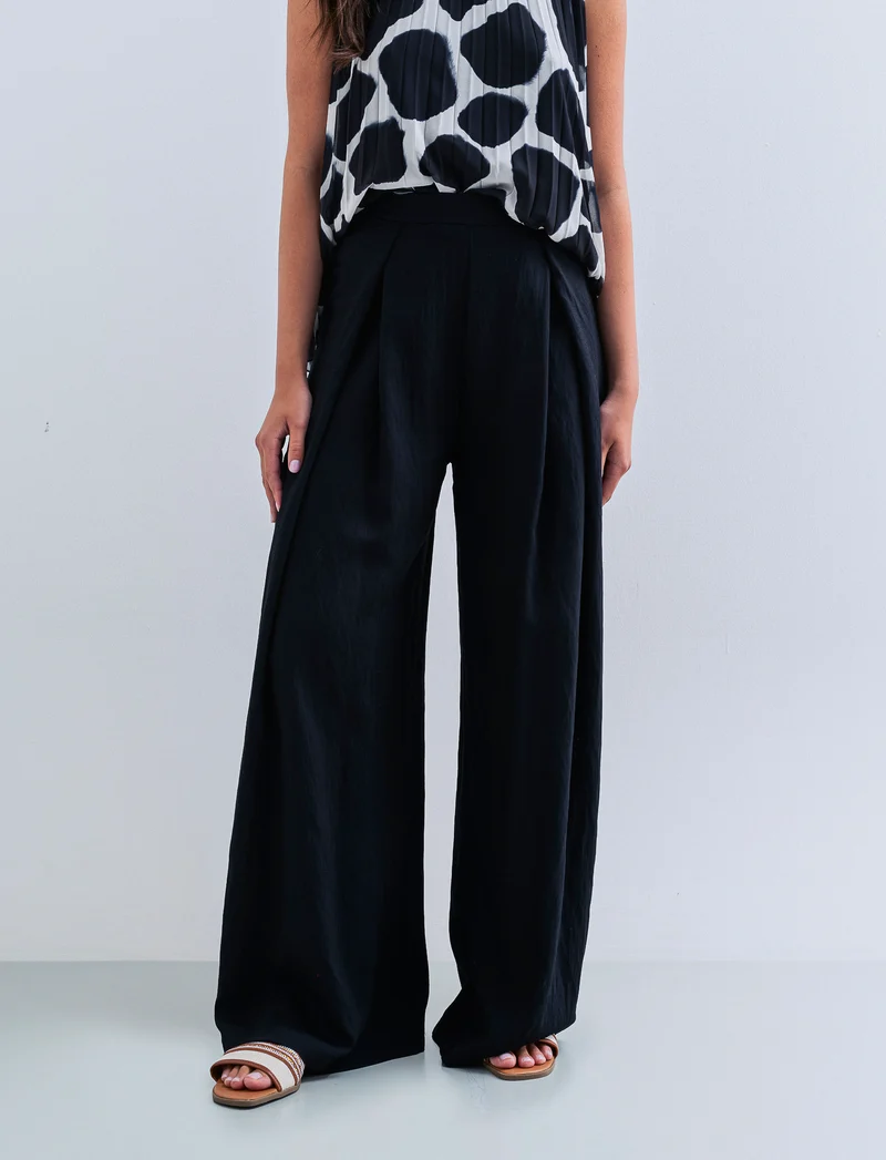 Pantalone palazzo con pences - Nero