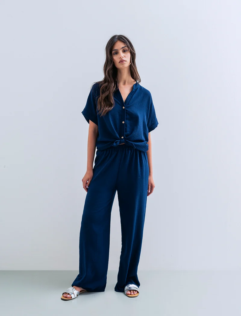 Pantalone palazzo elastico per donna - Blu