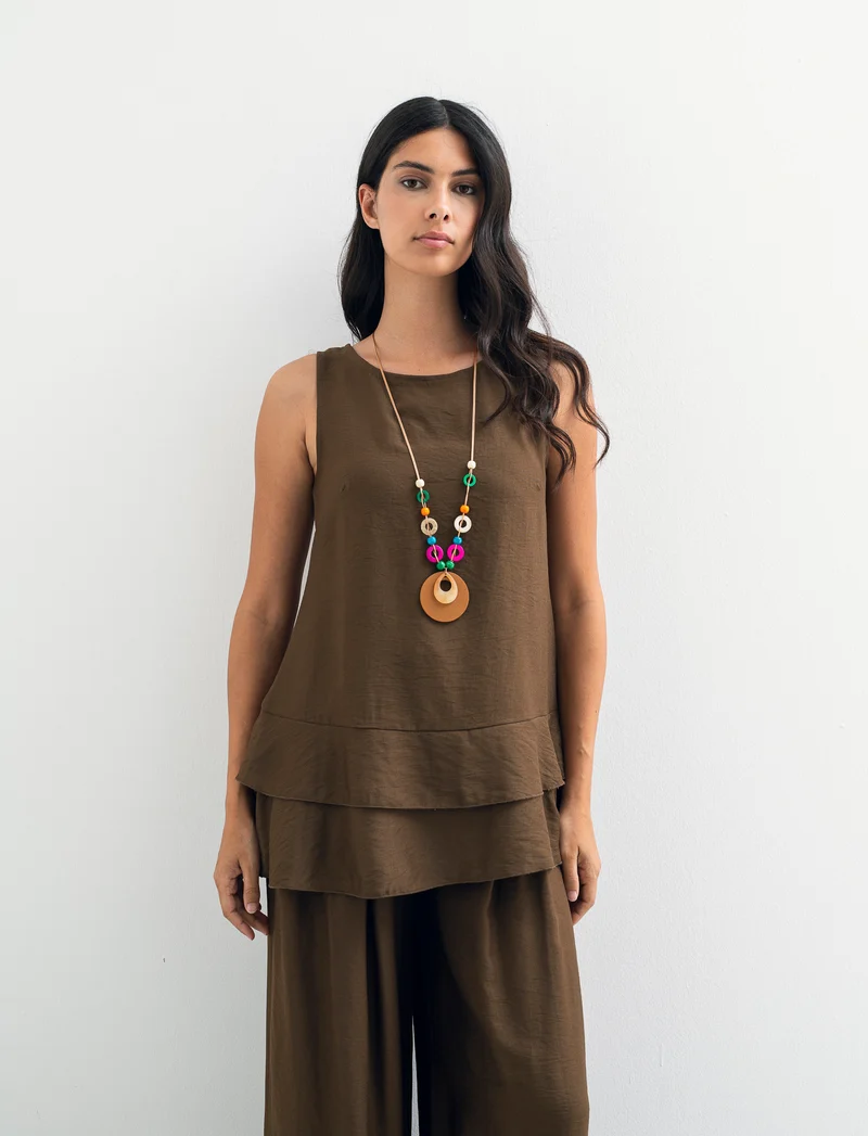 Top con balza e collana - Moro